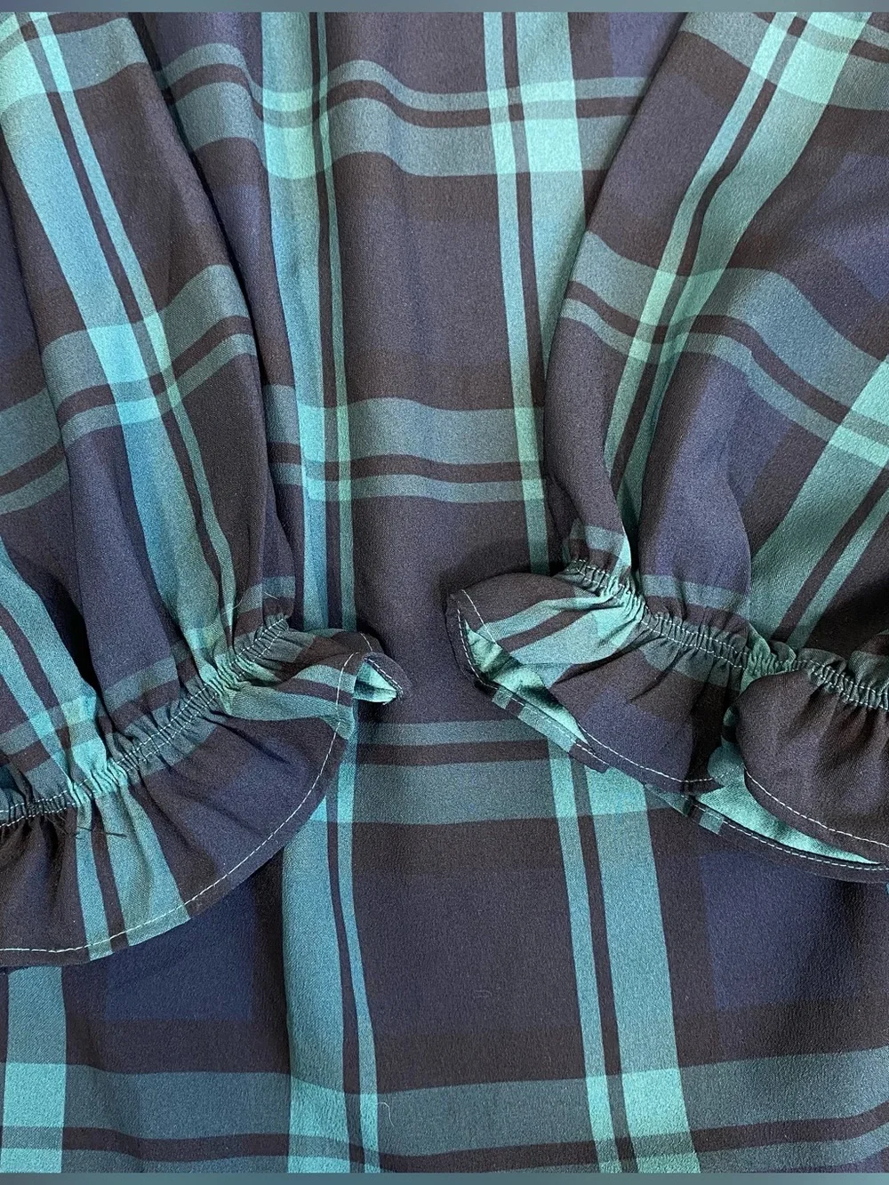 J. Crew Dark Green and Navy Plaid Long-Sleeve Ruffle-Hem Dress size Large